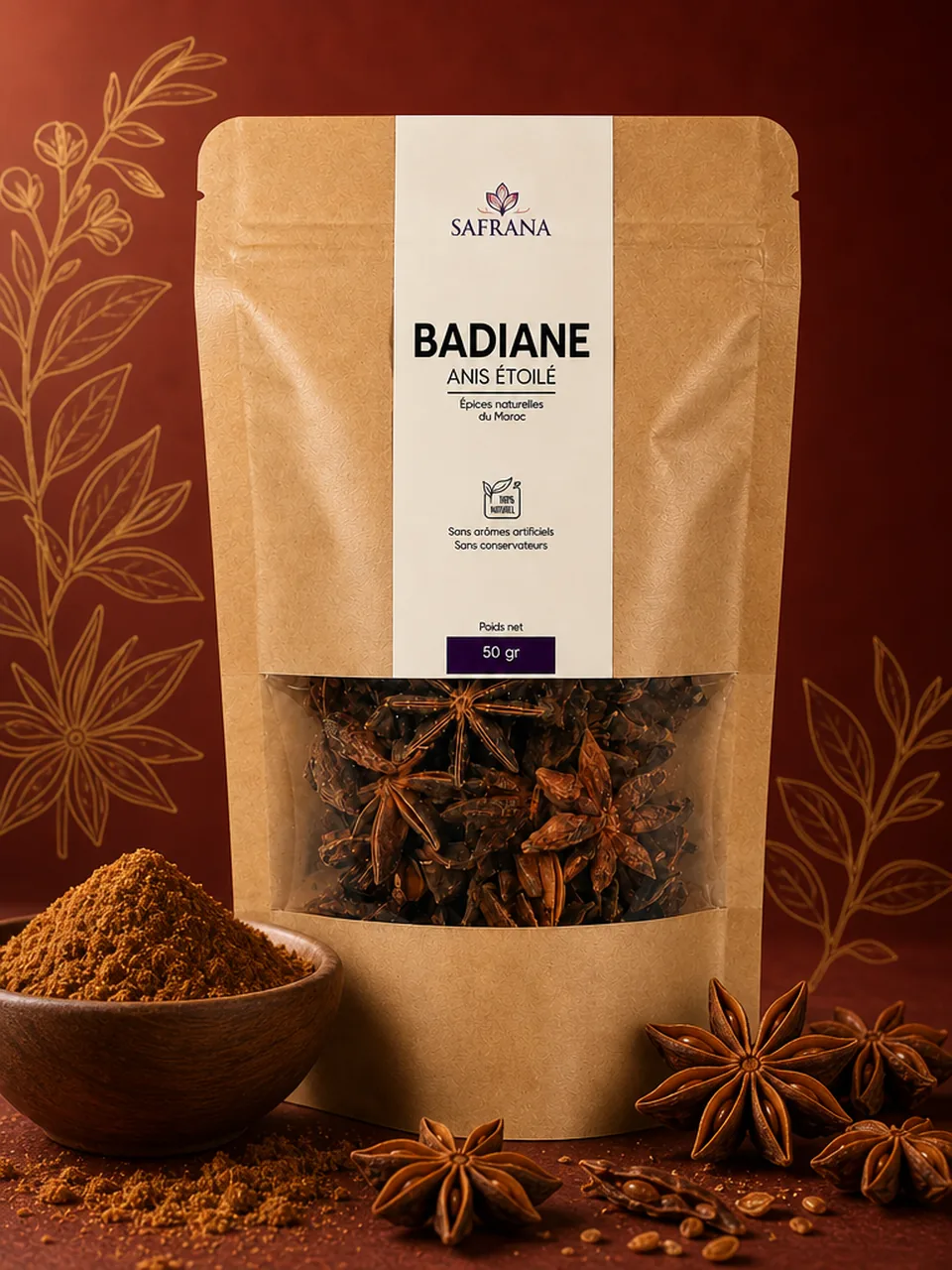 Étoiles brunes de badianne (anis étoilé) à huit branches