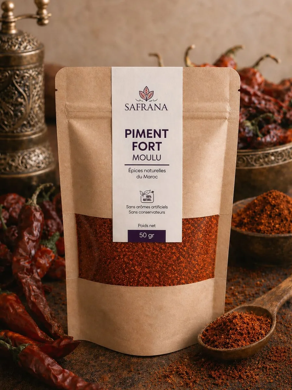 Mouture artisanale du piment, savoir-faire Safrana